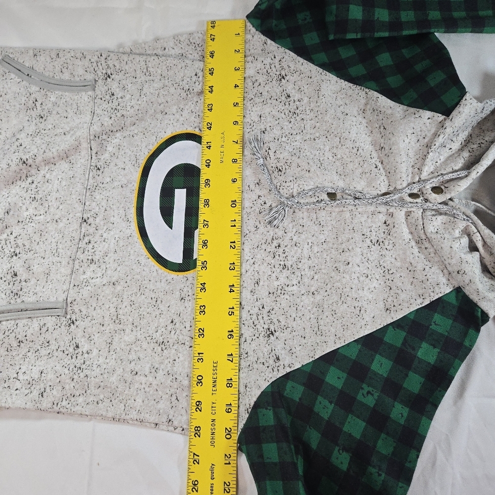 Green Bay Packers Hoodie with Green Plaid Sleeves Athketic Sporty NFL Football - Picture 3 of 8